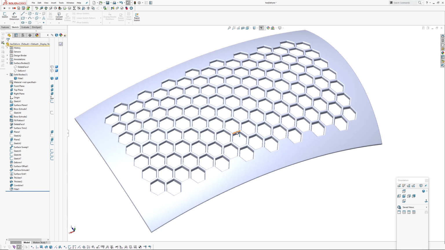 How to create a hexagonal grille pattern, normal to surface in