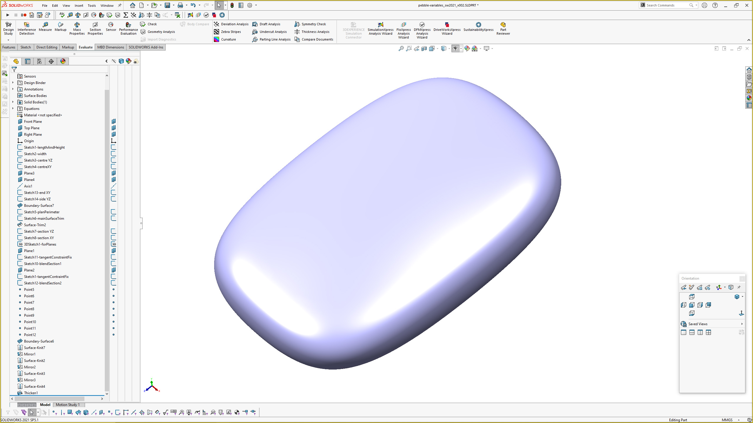 You are currently viewing Pebble Form Using G3 Constraint in Solidworks