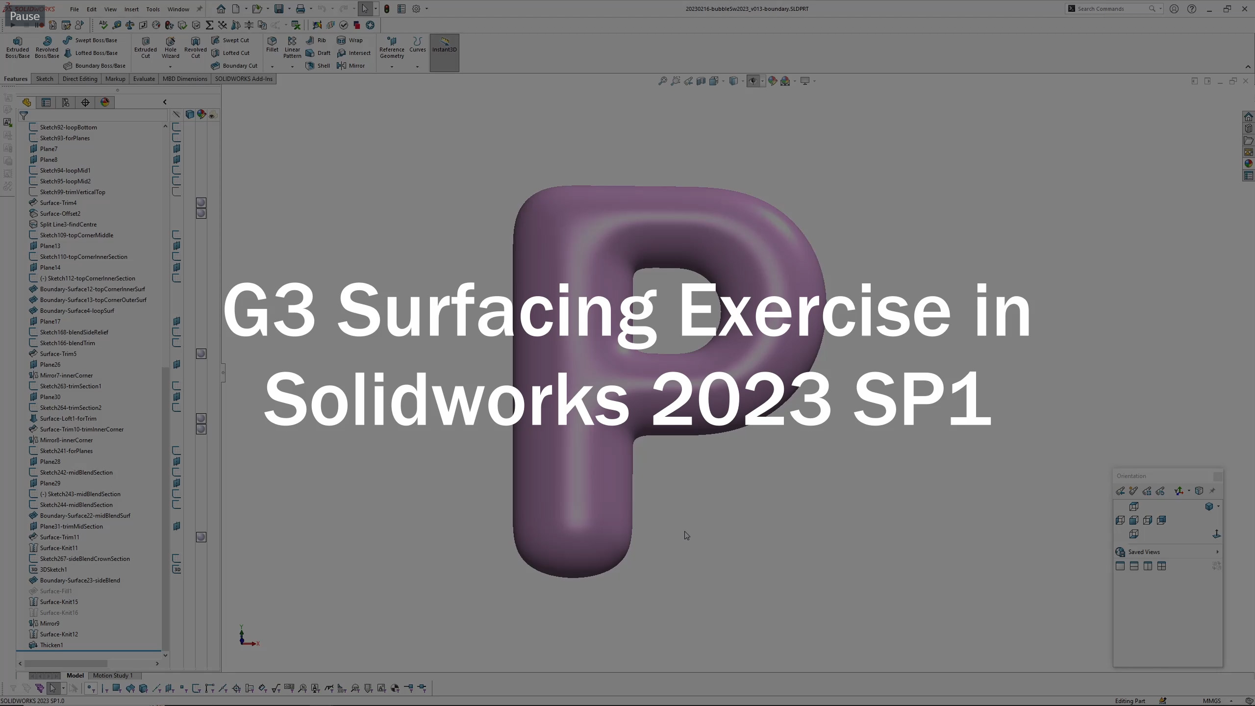 Read more about the article G3 Surfacing Exercise in Solidworks 2023 Sp1